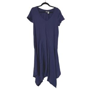 Saturday Sunday by Anthropologie Navy Blue Handkerchief Hem V-Neck Dress Small